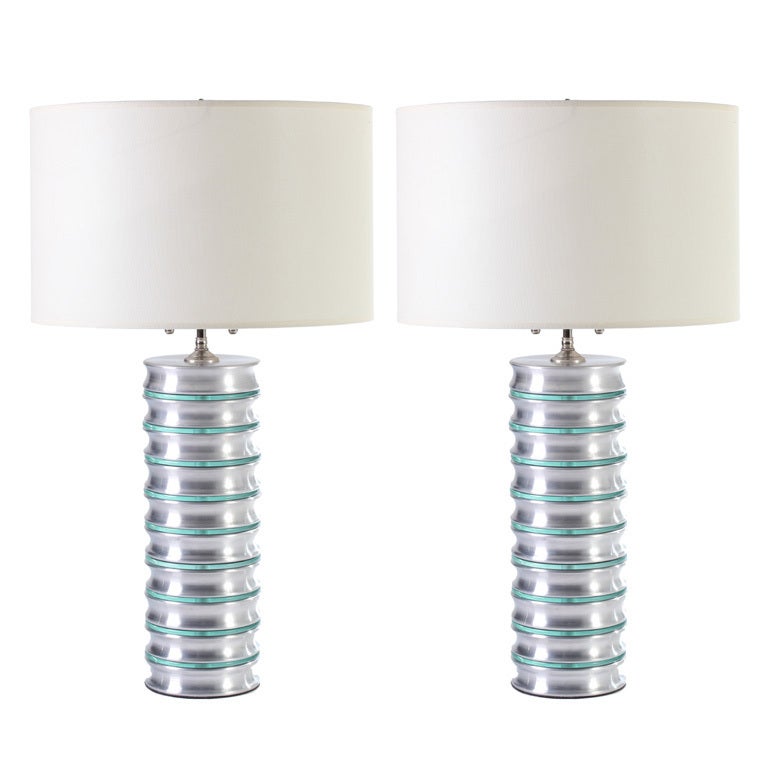 Stacked Aluminum and Glass Disc Column Lamps