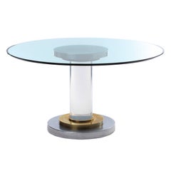 Italian 1970's Round Lucite Column Pedestal Table by Romeo Rega