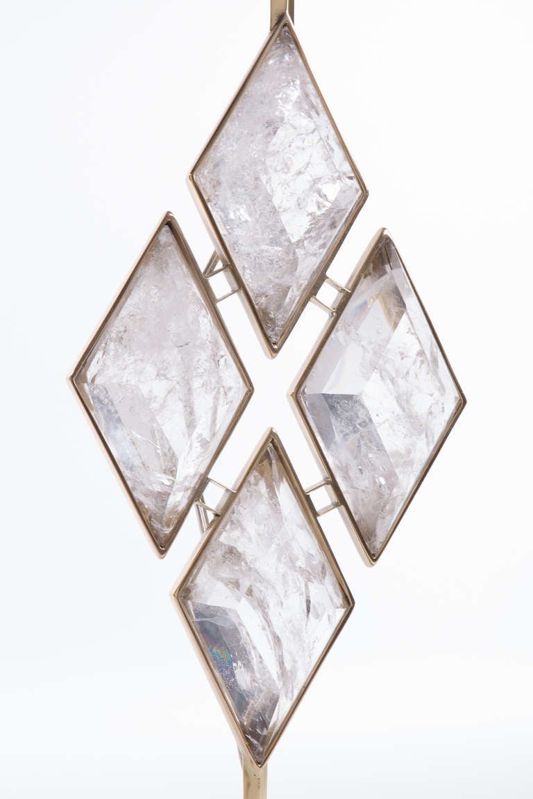 Mid-Century Modern  Brass Diamond Frame Rock Crystal Lamps