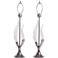 1970s Chrome Tulip Lucite Leaf Lamps by Laurel Lamp Company 10
