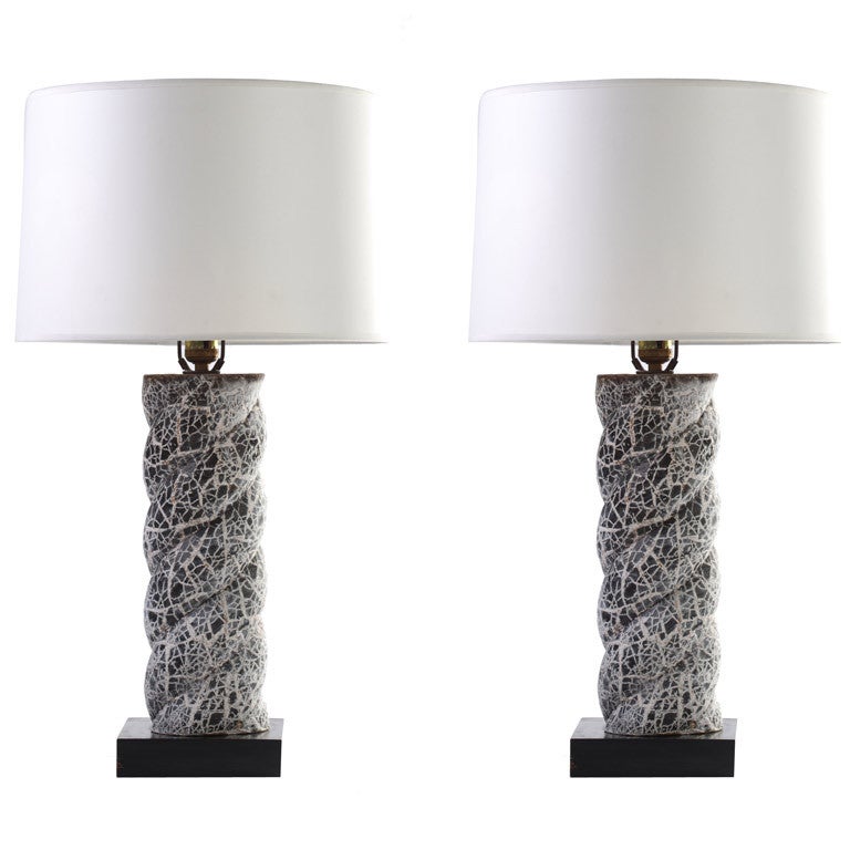 1950s Ceramic Mosaic Column Lamps