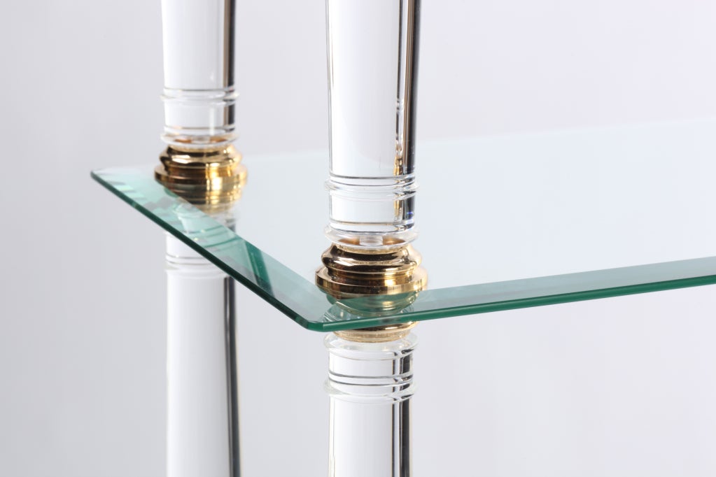 20th Century Neoclassic Modern Lucite and Brass Etagere For Sale