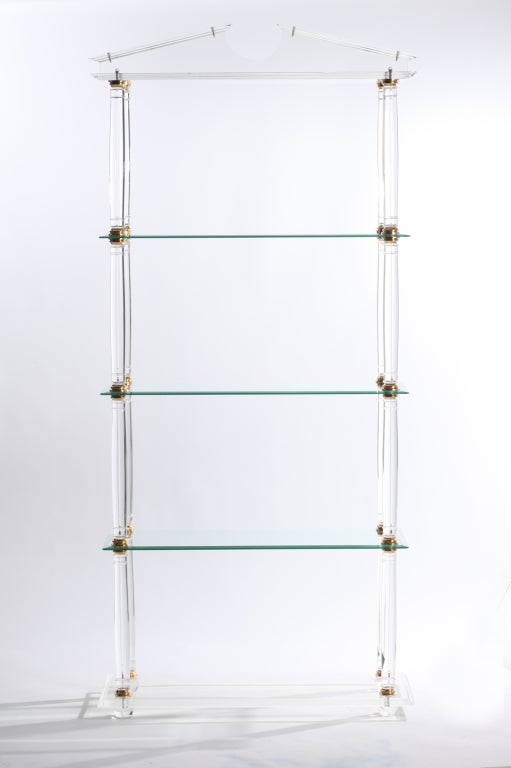 Neoclassic Modern Lucite and Brass Etagere For Sale 1