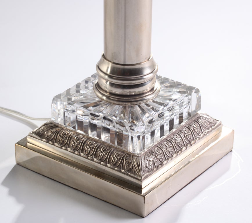 Plated French Nickel and Cut-Glass Torchiere Lamps