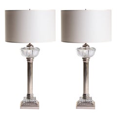 French Nickel and Cut-Glass Torchiere Lamps