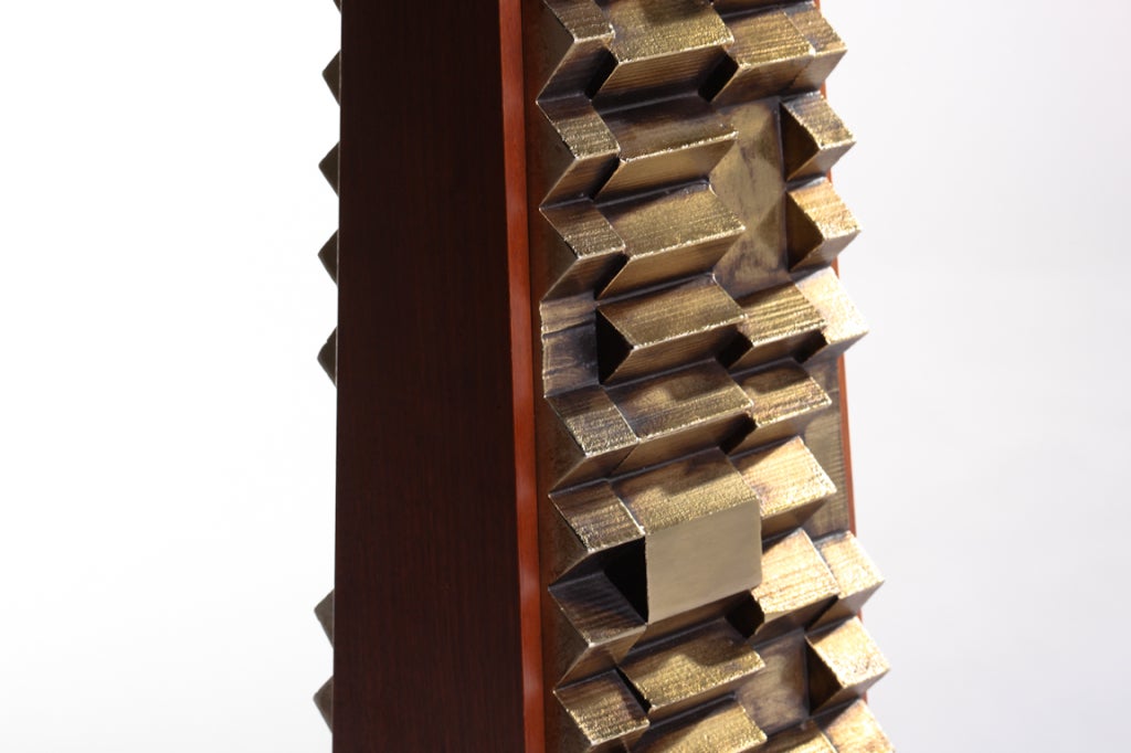 Mid-Century Modern 1970's Brutalist Gilt Metal and Teak Sculpture Table Lamp