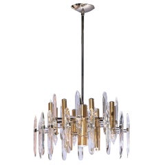 Italian Brass and Crystal Prism Chandelier