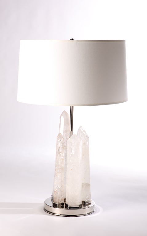 Hand-Carved Rock Crystal Obelisk Lamps With Nickel Bases