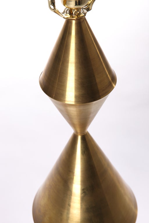 Mid-Century Modern Pair of Conical Sculpture Brass Lamps