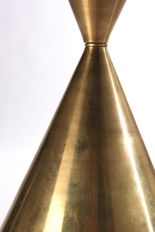 American Pair of Conical Sculpture Brass Lamps