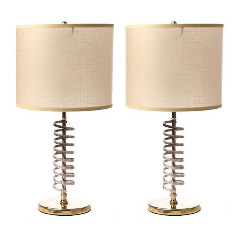  Nickel And Brass Spiral Lamps