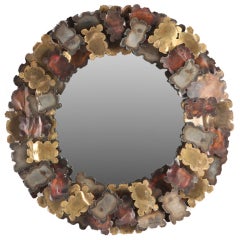 1970s Patinated Steel, Brass and Copper Sunburst Mirror 9