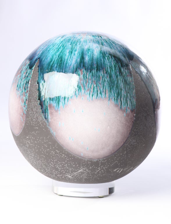 Hand-Crafted Evans Raku Glazed Ceramic Sphere