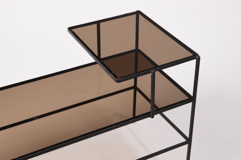 French 1950's Iron and Smoke Glass End Tables