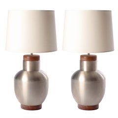Vintage Billy Haines Limed Oak and Pewter Lamps for the Brody Estate