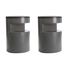 Vintage Lacquered Slate Top Round Side Tables
