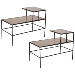 French 1950's Iron and Smoke Glass End Tables