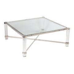Lucite and Nickel "X" Base Coffee Table After Karl Springer