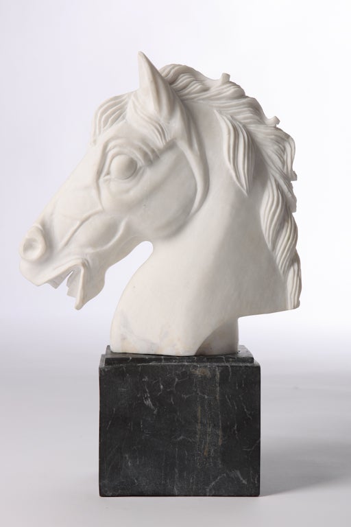Hand-Carved Italian Marble Horse Head Sculpture