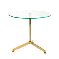 Italian 1960s Circular Glass Brass Tripod Occasional Table