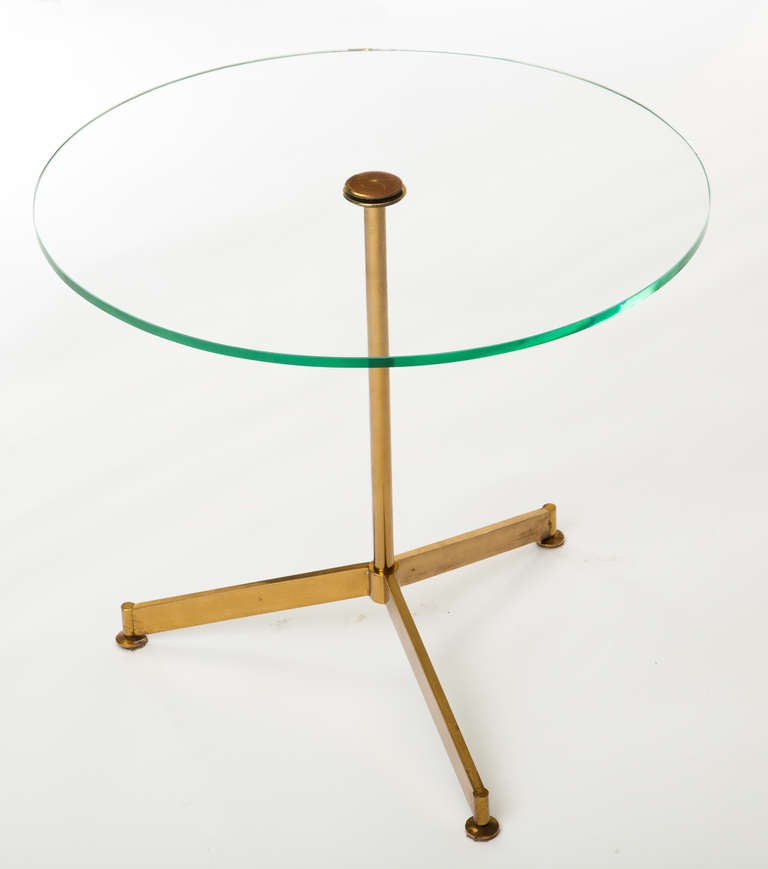 Italian 1960s Circular Glass Brass Tripod Occasional Table at 1stDibs