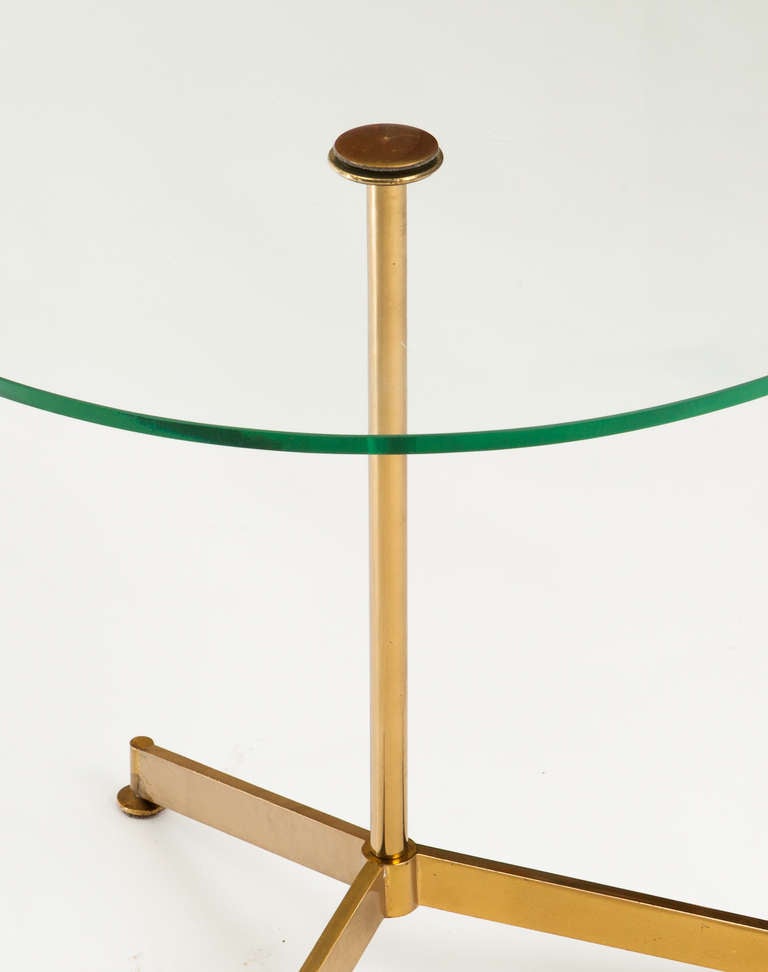 Mid-Century Modern Italian 1960s Circular Glass Brass Tripod Occasional Table