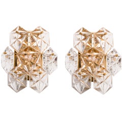 Kinkeldey Hexagonal Crystal Sconces 1970's
