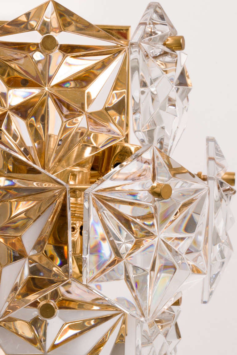 Kinkeldey Hexagonal Crystal Sconces 1970's In Excellent Condition In New York, NY