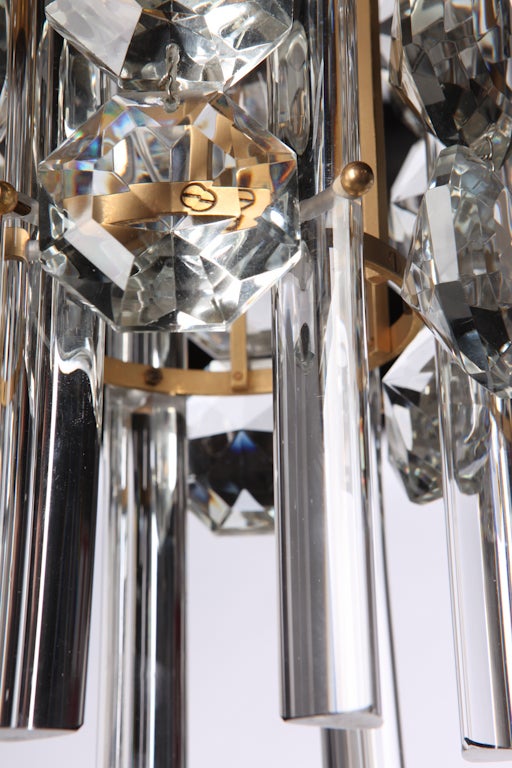 Mid-Century Modern German Faceted Crystal Drop Pendant Chandelier