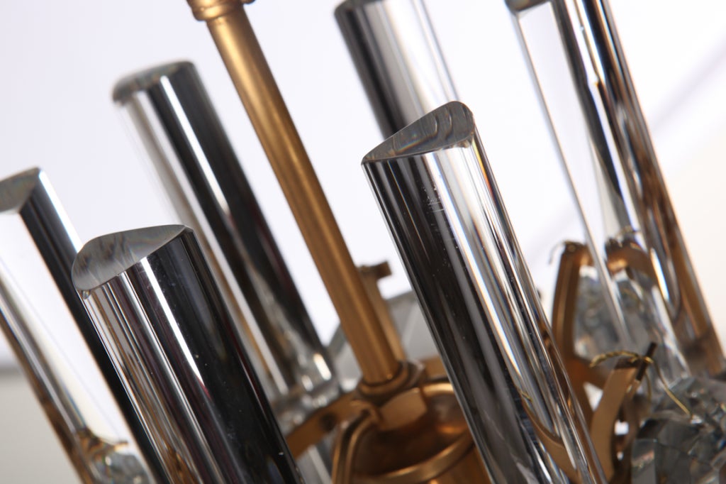 Brass German Faceted Crystal Drop Pendant Chandelier