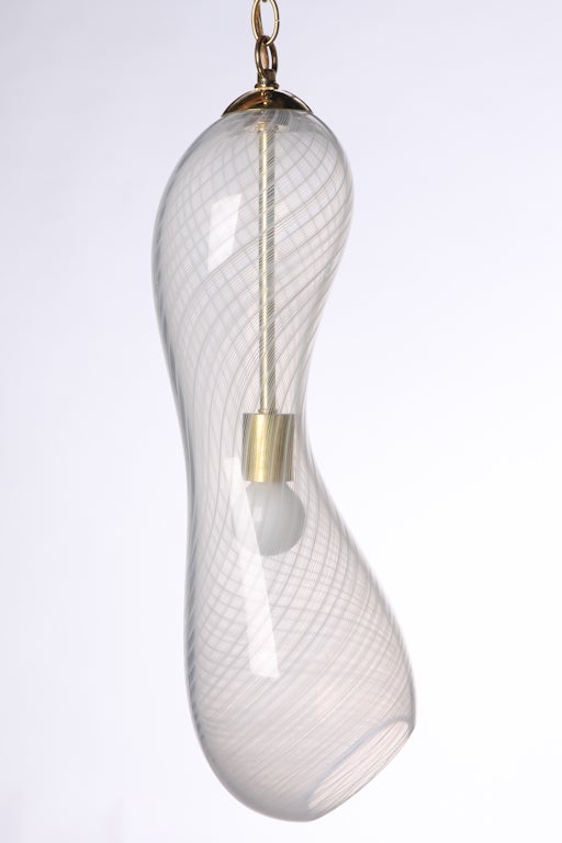 Mid-Century Modern Organic Blown Ribbon Glass Pendant Chandelier