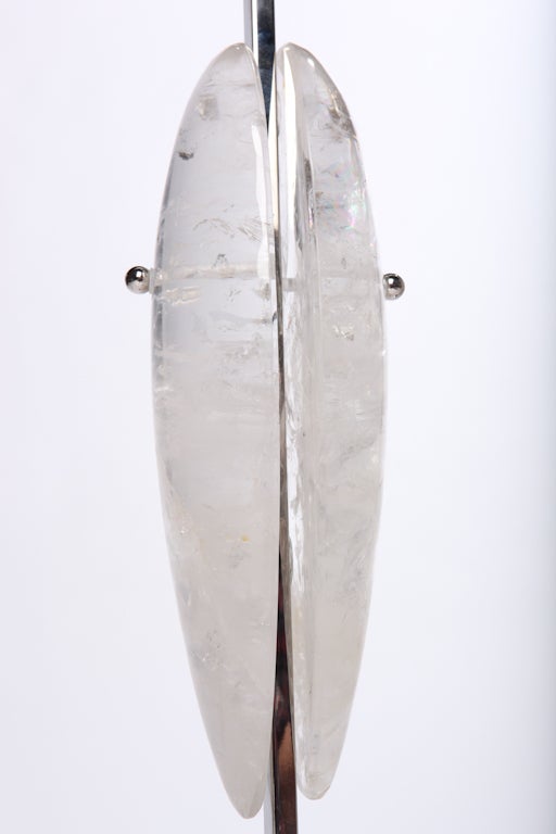 Rock Crystal Teardrop Lamps With Nickel Bases In New Condition For Sale In New York, NY