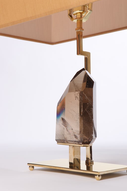 American Smoky Quartz Rock Crystal and Brass Lamps