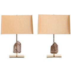 Smoky Quartz Rock Crystal and Brass Lamps 7