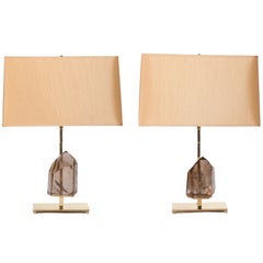 Smoky Quartz Rock Crystal and Brass Lamps