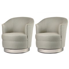 Pair of Karl Springer Swivel Club Chairs 1