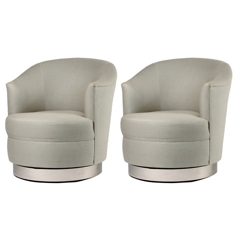 Pair of Karl Springer Swivel Club Chairs, c.1980