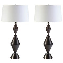 Gunmetal Patinated Brass Conical Lamps