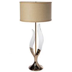 Lucite and Brass Leaf Sculpture Lamp by Laurel Lighting Company