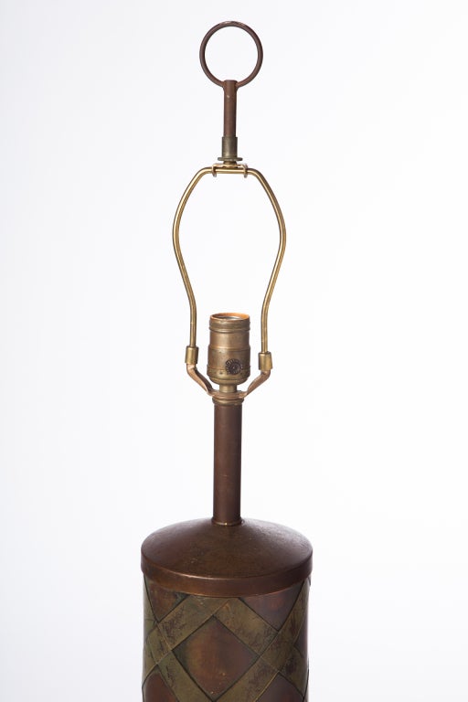 Mid-Century Modern Brass and Copper Column Lamp After Paul Evans