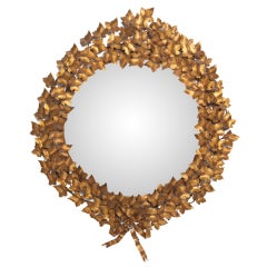 Italian 1950's Bronzed Metal Laurel Shape Mirror 10