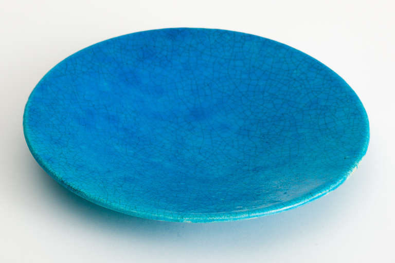 Hand-Crafted Lachenal French Art Deco Turquoise Ceramic Centerpiece Tray