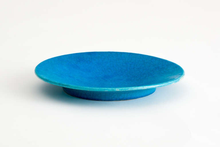 Lachenal French Art Deco Turquoise Ceramic Centerpiece Tray In Excellent Condition In New York, NY