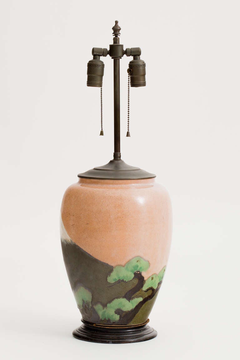 Inconnu Lampe japonaise en poterie Arts and Crafts à glaçure mate en vente