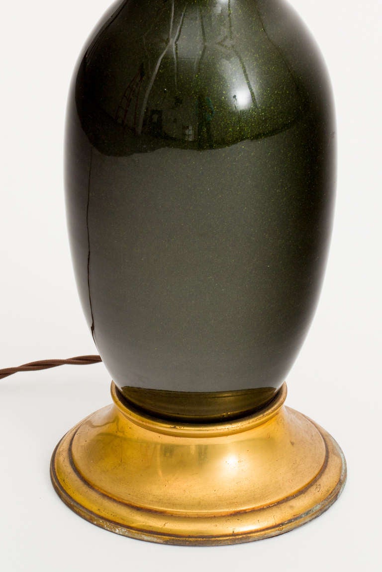 Art Deco Barovier & Toso 1940s Emerald Aventurine Glass Lamp For Sale
