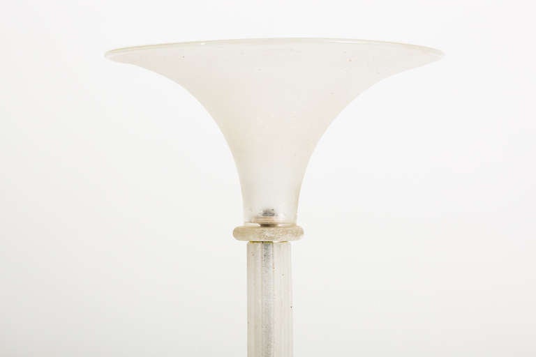 Karl Springer Seguso classical torchiere glass floor lamp. Italy, 1980, Base measures 14.25