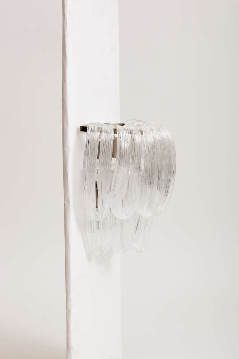Mid-Century Modern Italian Glass Ribbon Sconces With Nickel Hardware Frame