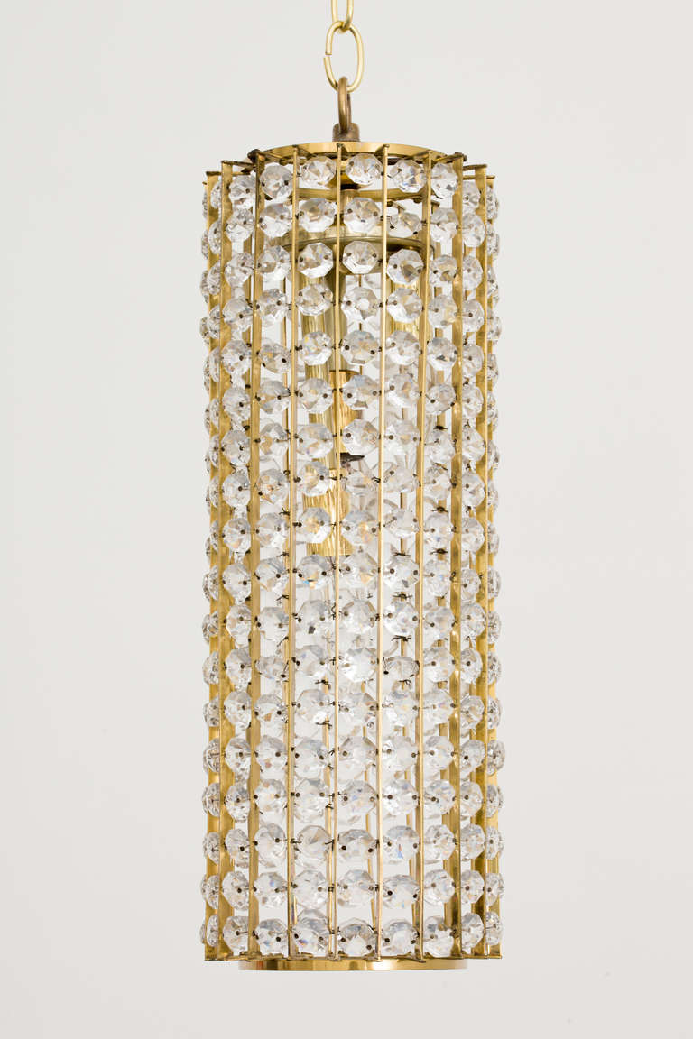 Mid-Century Modern 1960s German Faceted Crystal Pendant Chandelier