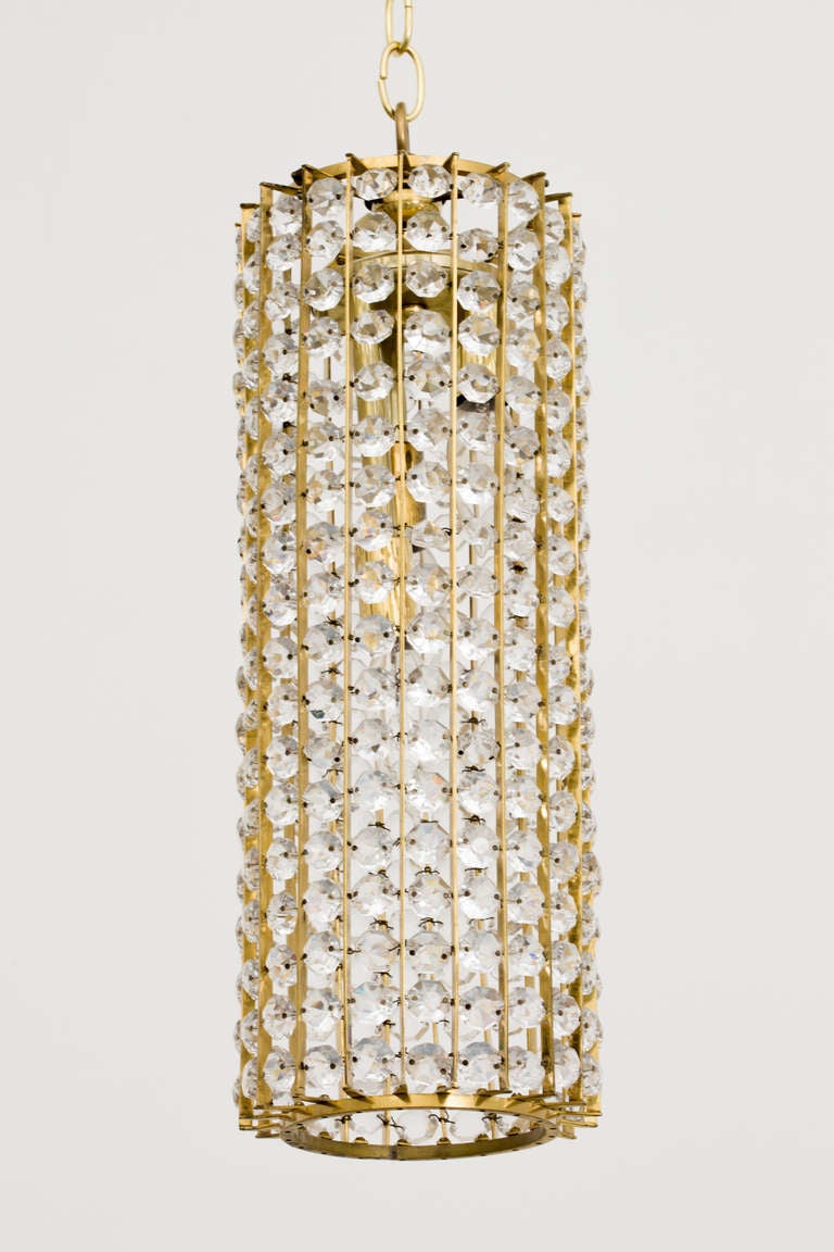 1960s German Faceted Crystal Pendant Chandelier In Good Condition In New York, NY