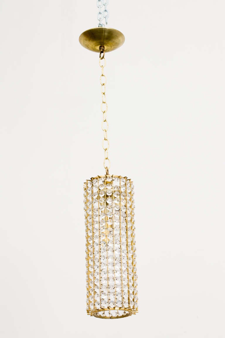 1960s German Faceted Crystal Pendant Chandelier (Messing)